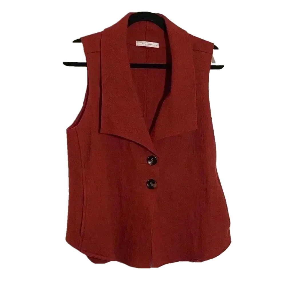 Cut loose women 100% wool orange front  button collar lagenlook preppy vest -S